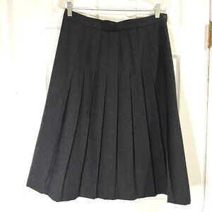 Vintage Talbots Petites Dark Gray 100% Wool Pleated Skirt 31" waist Sz 14P